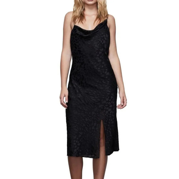 GOOD AMERICAN Velvet Burnout Dress Black Leopard Asymmetric Cowl Size 2 Medium - Picture 1 of 9